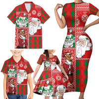 Australian Christmas Family Matching Short Sleeve Bodycon Dress and Hawaiian Shirt - Santa Koala Kangaroo and Holiday Cheer LT03 - Polynesian Pride
