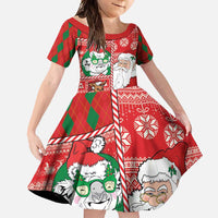 Australian Christmas Family Matching Summer Maxi Dress and Hawaiian Shirt - Santa Koala Kangaroo and Holiday Cheer LT03 Daughter's Dress Red - Polynesian Pride
