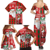 Australian Christmas Family Matching Summer Maxi Dress and Hawaiian Shirt - Santa Koala Kangaroo and Holiday Cheer LT03 - Polynesian Pride