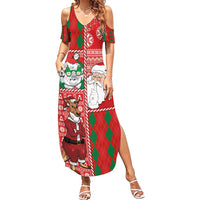 Australian Christmas Family Matching Summer Maxi Dress and Hawaiian Shirt - Santa Koala Kangaroo and Holiday Cheer LT03 Mom's Dress Red - Polynesian Pride