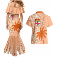 Bula Fiji Couples Matching Mermaid Dress and Hawaiian Shirt Tropical Flower and Tapa Pattern Peach Fuzz Color LT03 - Polynesian Pride