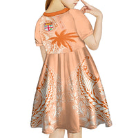Bula Fiji Kid Short Sleeve Dress Tropical Flower and Tapa Pattern Peach Fuzz Color LT03 - Polynesian Pride