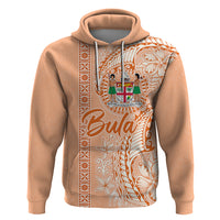 Bula Fiji Zip Hoodie Tropical Flower and Tapa Pattern Peach Fuzz Color LT03 Pullover Hoodie Peach Fuzz - Polynesian Pride