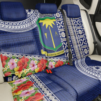 Fiji Natabua High School Back Car Seat Cover Tropical Flower and Tapa Pattern Blue Style LT03 - Polynesian Pride