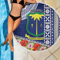 Fiji Natabua High School Beach Blanket Tropical Flower and Tapa Pattern Blue Style LT03 - Polynesian Pride