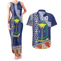 Fiji Natabua High School Couples Matching Tank Maxi Dress and Hawaiian Shirt Tropical Flower and Tapa Pattern Blue Style LT03 Blue - Polynesian Pride
