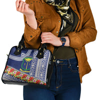 Fiji Natabua High School Shoulder Handbag Tropical Flower and Tapa Pattern Blue Style LT03 - Polynesian Pride