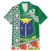 Fiji Natabua High School Family Matching Mermaid Dress and Hawaiian Shirt Tropical Flower and Tapa Pattern Green Style LT03 Dad's Shirt - Short Sleeve Green - Polynesian Pride