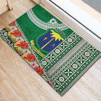 Fiji Natabua High School Rubber Doormat Tropical Flower and Tapa Pattern Green Style LT03 - Polynesian Pride