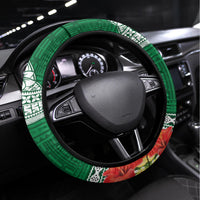 Fiji Natabua High School Steering Wheel Cover Tropical Flower and Tapa Pattern Green Style LT03 Universal Fit Green - Polynesian Pride