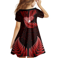 New Zealand Valentine Day Kid Short Sleeve Dress Aotearoa Warrior and Woman Love Story Silver Fern Koru Red Style LT03 - Polynesian Pride