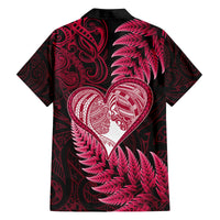 New Zealand Valentine Day Family Matching Off Shoulder Maxi Dress and Hawaiian Shirt Aotearoa Warrior Love Story Silver Fern Koru Pink Style LT03 - Polynesian Pride