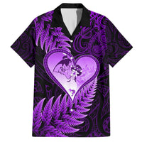 New Zealand Valentine Day Family Matching Off Shoulder Short Dress and Hawaiian Shirt Aotearoa Warrior Love Story Silver Fern Koru Purple Style LT03 Dad's Shirt - Short Sleeve Purple - Polynesian Pride