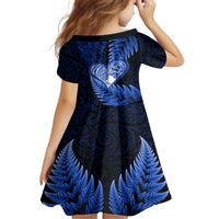 New Zealand Valentine Day Family Matching Off Shoulder Short Dress and Hawaiian Shirt Aotearoa Warrior Love Story Silver Fern Koru Blue Style LT03 - Polynesian Pride