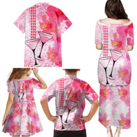 Hawaiian Cocktail Valentine Day Family Matching Puletasi and Hawaiian Shirt Hibiscus Kakau Pattern Pink Version LT03 - Polynesian Pride