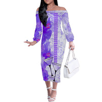 Hawaiian Cocktail Valentine Day Off The Shoulder Long Sleeve Dress Hibiscus Kakau Pattern Purple Version LT03 Women Purple - Polynesian Pride