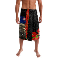 New Zealand Kiwi Soldier ANZAC Lavalava Red Poppy Flower and Silver Fern Pattern LT03 Black - Polynesian Pride