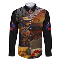 Slouch Hat and Biscuits ANZAC Family Matching Mermaid Dress and Hawaiian Shirt with Soldier Silver Fern LT03 Dad's Shirt - Long Sleeve Black - Polynesian Pride