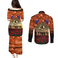 The Rising Sun Badge ANZAC Couples Matching Puletasi and Long Sleeve Button Shirt Last Post Field of Poppy Starry Night Style LT03 - Polynesian Pride