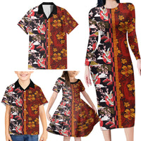 Japanese Culture Hawaii Style Family Matching Long Sleeve Bodycon Dress and Hawaiian Shirt Hawaiian Tribal and Japanese Pattern Together Culture LT03 - Polynesian Pride