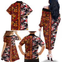 Japanese Culture Hawaii Style Family Matching Off The Shoulder Long Sleeve Dress and Hawaiian Shirt Hawaiian Tribal and Japanese Pattern Together Culture LT03 - Polynesian Pride