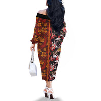 Japanese Culture Hawaii Style Family Matching Off The Shoulder Long Sleeve Dress and Hawaiian Shirt Hawaiian Tribal and Japanese Pattern Together Culture LT03 - Polynesian Pride