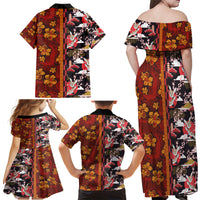 Japanese Culture Hawaii Style Family Matching Off Shoulder Maxi Dress and Hawaiian Shirt Hawaiian Tribal and Japanese Pattern Together Culture LT03 - Polynesian Pride