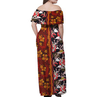 Japanese Culture Hawaii Style Family Matching Off Shoulder Maxi Dress and Hawaiian Shirt Hawaiian Tribal and Japanese Pattern Together Culture LT03 - Polynesian Pride