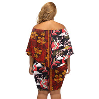 Japanese Culture Hawaii Style Family Matching Off Shoulder Short Dress and Hawaiian Shirt Hawaiian Tribal and Japanese Pattern Together Culture LT03 - Polynesian Pride