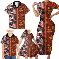 Japanese Culture Hawaii Style Family Matching Short Sleeve Bodycon Dress and Hawaiian Shirt Hawaiian Tribal and Japanese Pattern Together Culture LT03 - Polynesian Pride