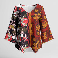 Japanese Culture Hawaii Style Kimono Sleeve Blouse Hawaiian Tribal and Japanese Pattern Together Culture LT03 Female Red - Polynesian Pride