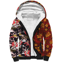Japanese Culture Hawaii Style Sherpa Hoodie Hawaiian Tribal and Japanese Pattern Together Culture LT03 Unisex Red - Polynesian Pride