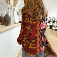 Japanese Culture Hawaii Style Women Casual Shirt Hawaiian Tribal and Japanese Pattern Together Culture LT03 - Polynesian Pride