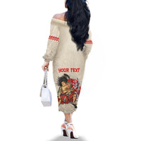 Personalised Japanese Culture Hawaii Style Family Matching Off The Shoulder Long Sleeve Dress and Hawaiian Shirt Japanese Samurai with Hawaiian Pattern LT03 - Polynesian Pride