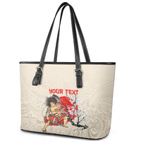 Personalised Japanese Culture Hawaii Style Leather Tote Bag Japanese Samurai with Hawaiian Pattern LT03 - Polynesian Pride