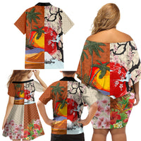 Japanese Culture Hawaii Style Family Matching Off Shoulder Short Dress and Hawaiian Shirt Mauna Kea and Fuji Mountains LT03 - Polynesian Pride