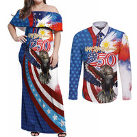 Philippines and United States Semiquincentennial Couples Matching Off Shoulder Maxi Dress and Long Sleeve Button Shirt Eagle and National Flag Style