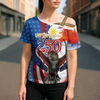 Philippines and United States Semiquincentennial Cross Shoulder Shirt Eagle and National Flag Style