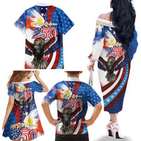 Philippines and United States Semiquincentennial Family Matching Off The Shoulder Long Sleeve Dress and Hawaiian Shirt Eagle and National Flag Style LT03 - Polynesian Pride