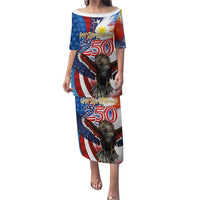 Philippines and United States Semiquincentennial Family Matching Puletasi and Hawaiian Shirt Eagle and National Flag Style LT03 Mom's Dress Multicolor - Polynesian Pride