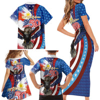 Philippines and United States Semiquincentennial Family Matching Short Sleeve Bodycon Dress and Hawaiian Shirt Eagle and National Flag Style LT03 - Polynesian Pride