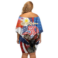 Philippines and United States Semiquincentennial Off Shoulder Short Dress Eagle and National Flag Style