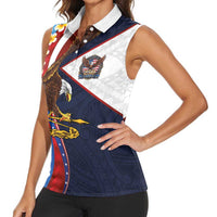 American Samoa and United States Semiquincentennial Women Sleeveless Polo Shirt Bald Eagle with National Flag Style