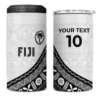 Custom Fijian Rugby 4 in 1 Can Cooler Tumbler Tapa Pattern and Palm Tree Tribal