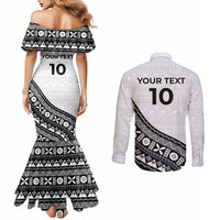 Custom Fijian Rugby Couples Matching Mermaid Dress and Long Sleeve Button Shirt Tapa Pattern and Palm Tree Tribal