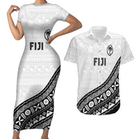 Custom Fijian Rugby Couples Matching Short Sleeve Bodycon Dress and Hawaiian Shirt Tapa Pattern and Palm Tree Tribal