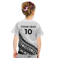 Custom Fijian Rugby Kid T Shirt Tapa Pattern and Palm Tree Tribal