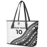 Custom Fijian Rugby Leather Tote Bag Tapa Pattern and Palm Tree Tribal