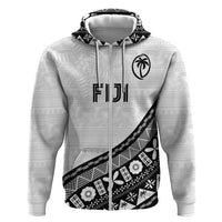 Custom Fijian Rugby Zip Hoodie Tapa Pattern and Palm Tree Tribal