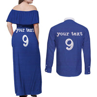 Custom Fijian Football Couples Matching Off Shoulder Maxi Dress and Long Sleeve Button Shirt Tapa Pattern and Shark Tribal